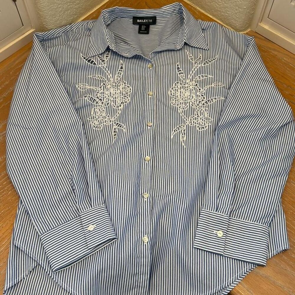 Bailey 44 Striped Floral Embroidery Button Up Long Sleeve Shirt